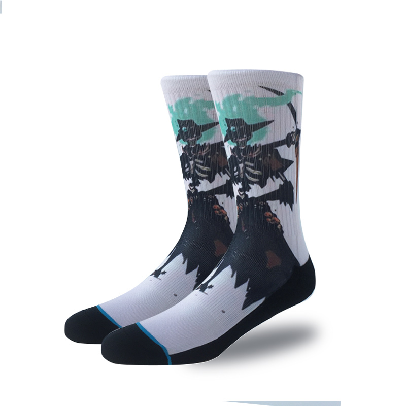 新品死神涂鸦潮流滑板袜欧美风街头st袜子毛巾底吸汗骑行运动袜男
