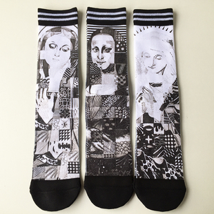 男女街头运动滑板袜 涂鸦百搭轻奢款 PORISU个性 条纹潮流袜子时尚