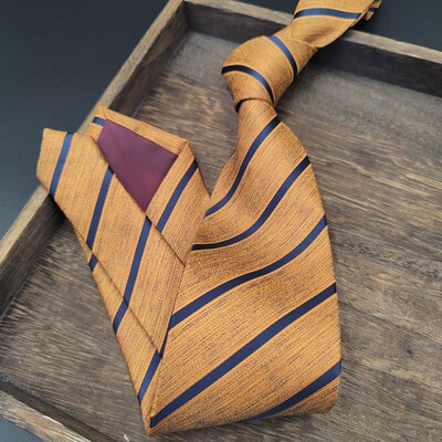 复古暮秋条纹士领带8cm钢兰商务新郎正装手打款英伦婚礼