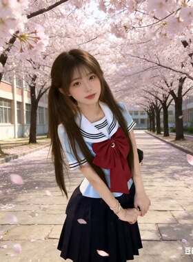 【祈月】饭饭家收腰水手服jk短袖夏季学院风特大蝴蝶结