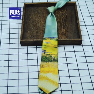 休闲领带复古小众帅气轻奢花纹油画风清新高级感手打制服衬衫女男