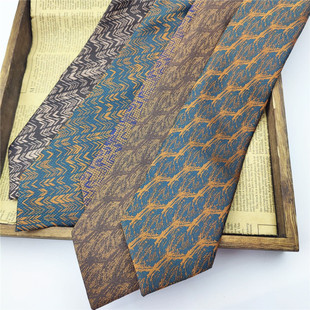 棕色领带領帶男高級感7cm手打领带男正装领带年轻拉链咖啡色领带