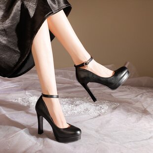 10厘米学生防水台女高跟鞋粗跟一字扣圆头模特性感走秀职业工作鞋