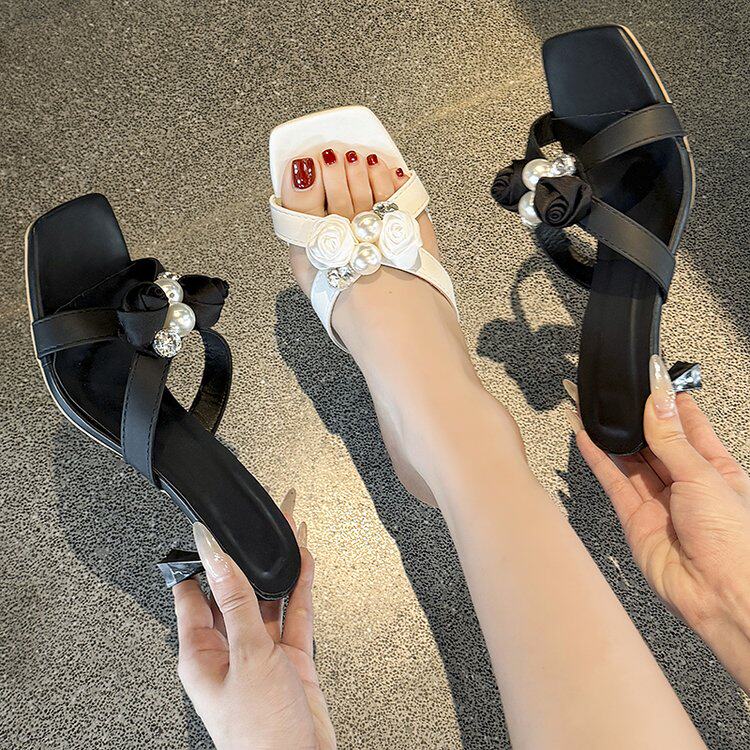 2026新款细跟5cm高跟露趾凉鞋配裙子细跟半拖鞋外穿韩版拖鞋女夏