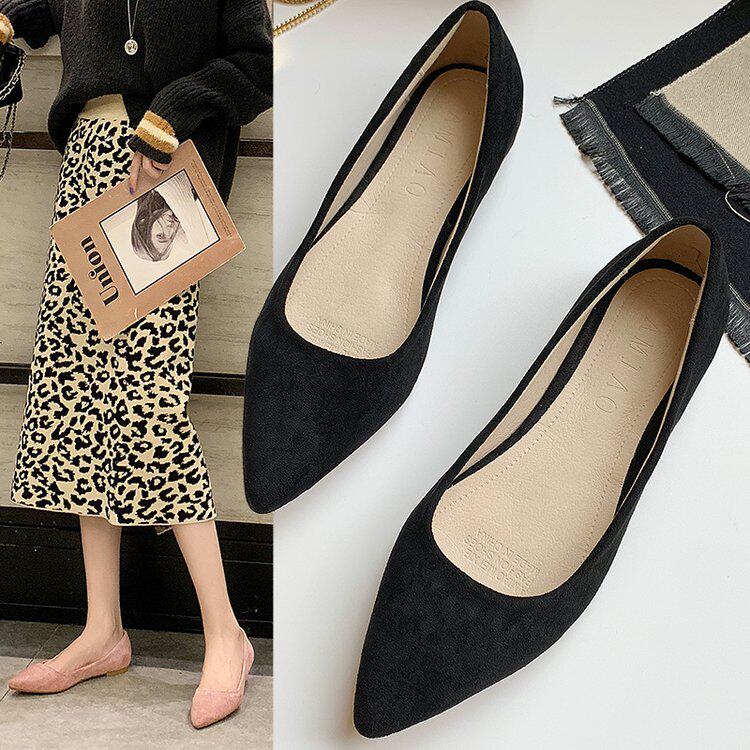 平底单鞋女2025新款春秋黑色尖头不磨脚百搭学生浅口职业学生鞋子