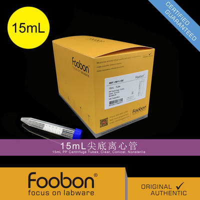 Foobon 15mL尖底离心管 ep管盒装 15mL离心管 100支/盒 #FB11-150