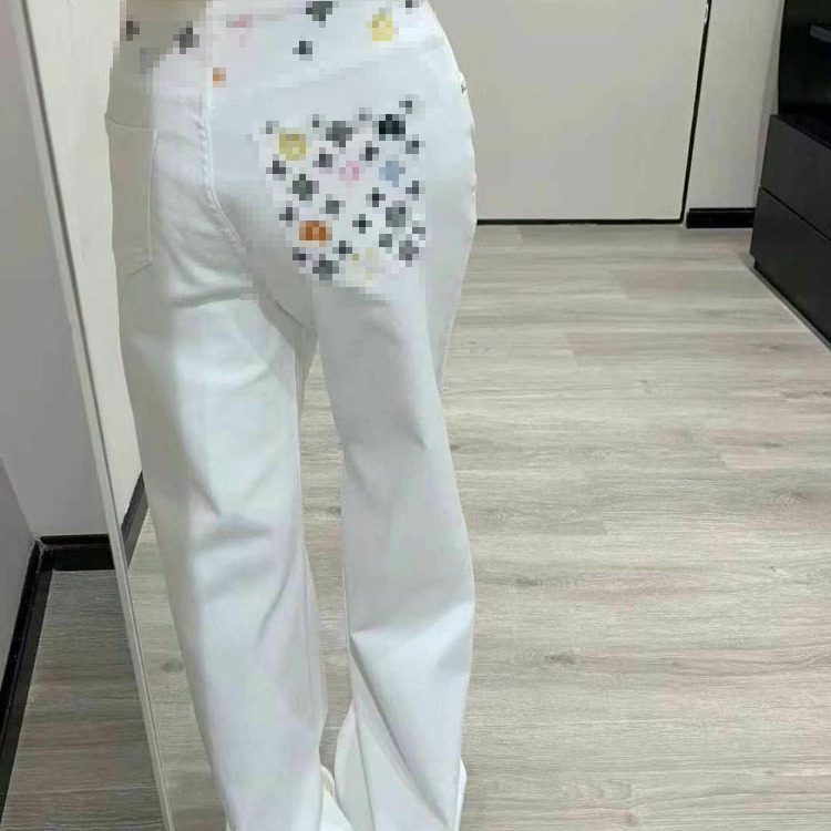 欧货2025春夏新款彩色刺绣直筒牛仔裤女高腰显瘦宽松阔腿拖地长裤
