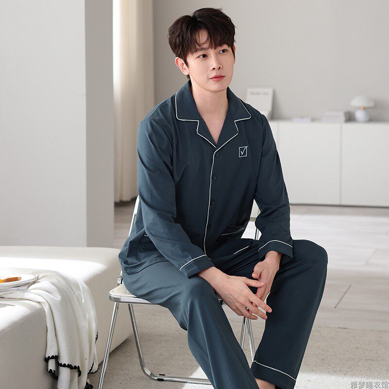 睡衣男春秋季拉架纯棉长袖韩版时尚男装爽棉可外穿休闲家居服套装