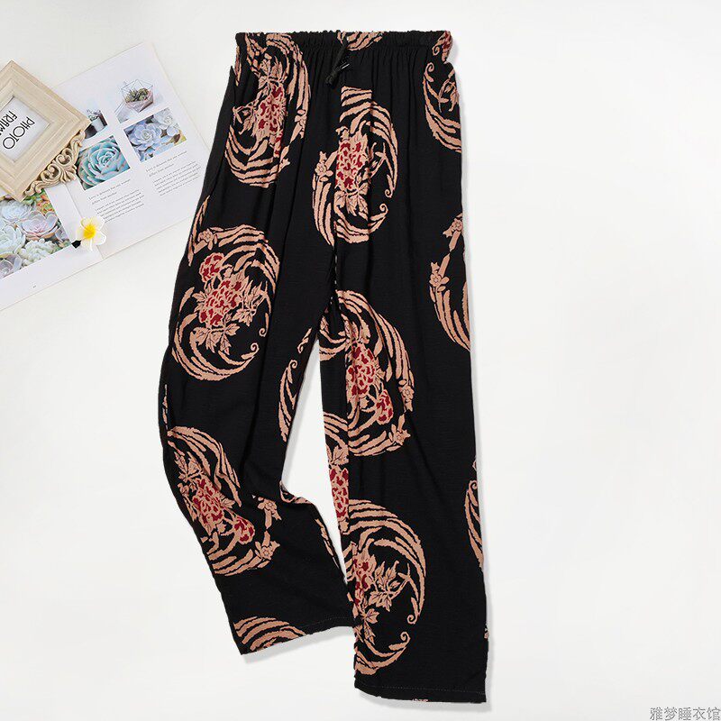 长裤女夏季纯棉绸薄款空调裤大码有口袋个性休闲裤家居可外穿睡裤