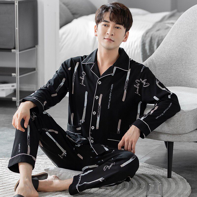 睡衣男春秋季纯棉长袖韩版高级男装薄款全棉可外穿休闲家居服套装