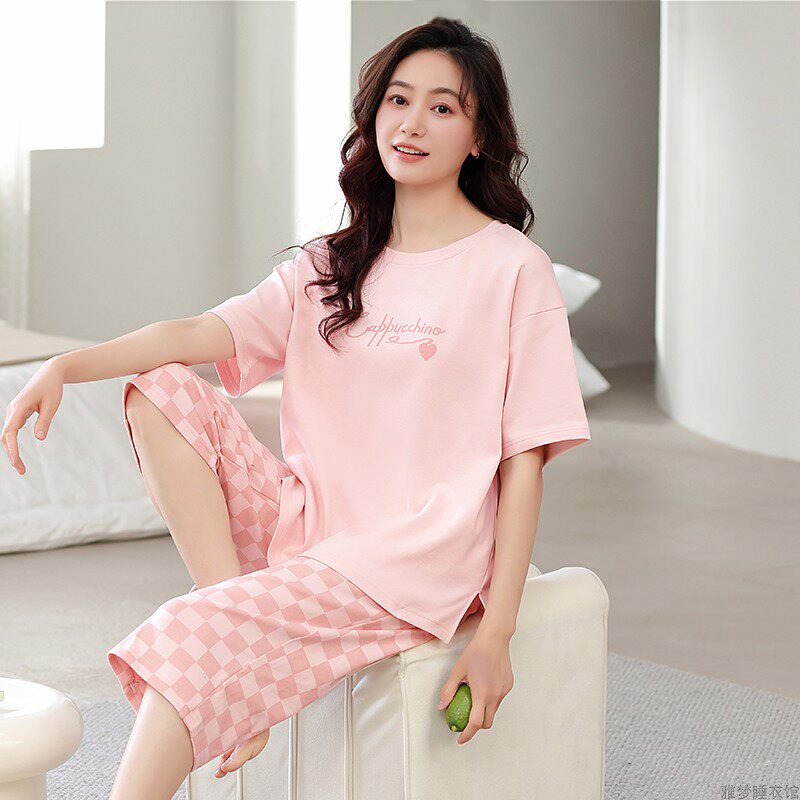 睡衣女夏季纯棉短袖时尚女装卡通全棉薄款居家外穿休闲家居服套装