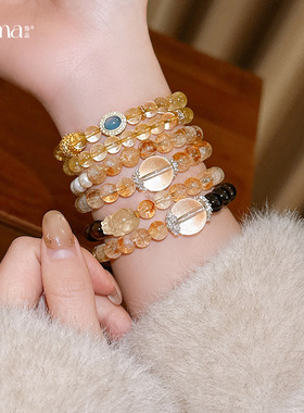 新中式锆石雪花黄塔晶白水晶淡水珍珠手链复古手串轻奢高级