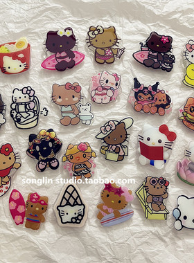 ins夏日黑皮kt猫可爱卡通简约手机壳x粘贴式伸缩折叠创意气囊支架