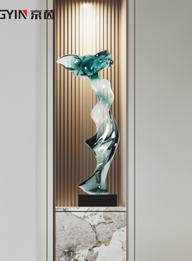 玄关壁龛细长雕塑青碟幻舞摆件
