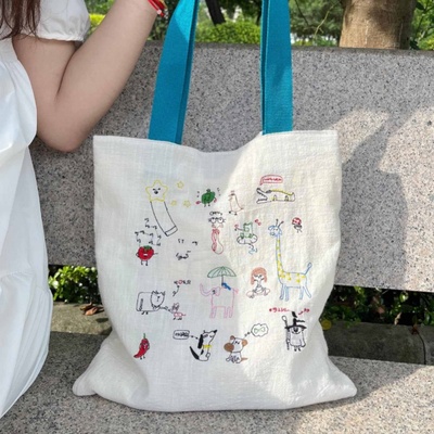 日式创意趣味涂鸦刺绣帆布包