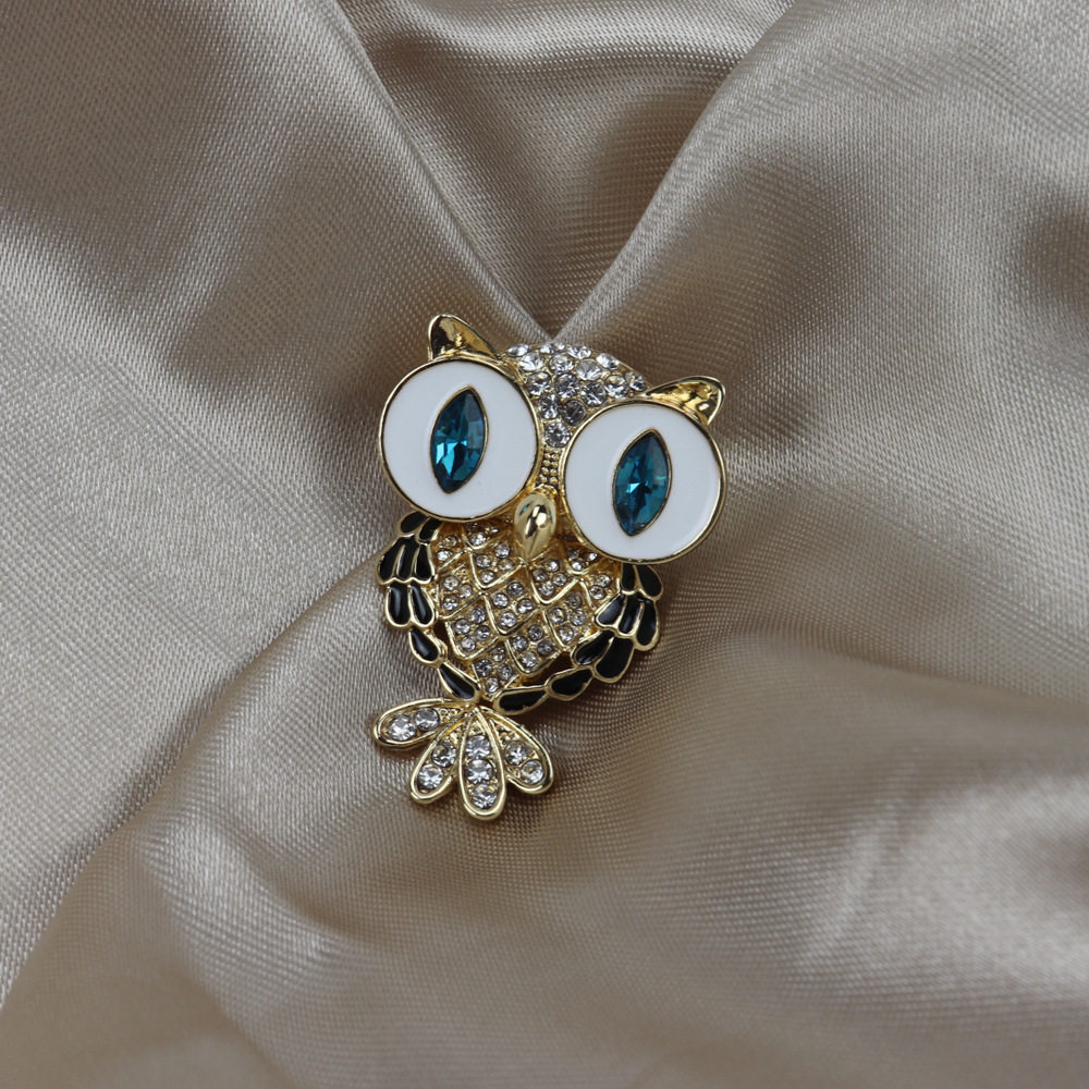 镶钻新款情侣现货钻珐琅猫头鹰胸针胸花别针节日礼物尾巴会活动