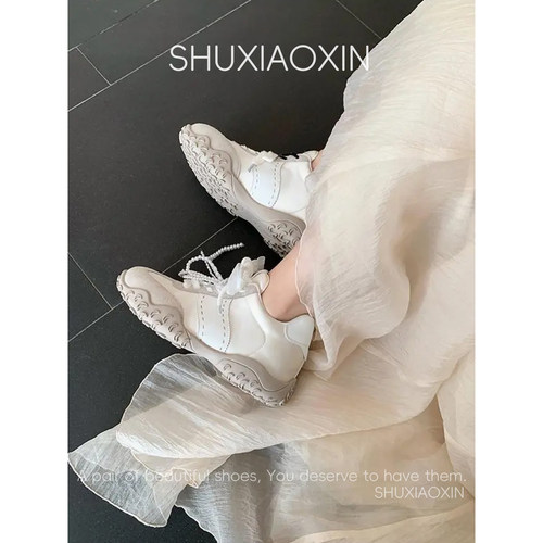 真皮德训小白鞋女小个子老爹鞋女