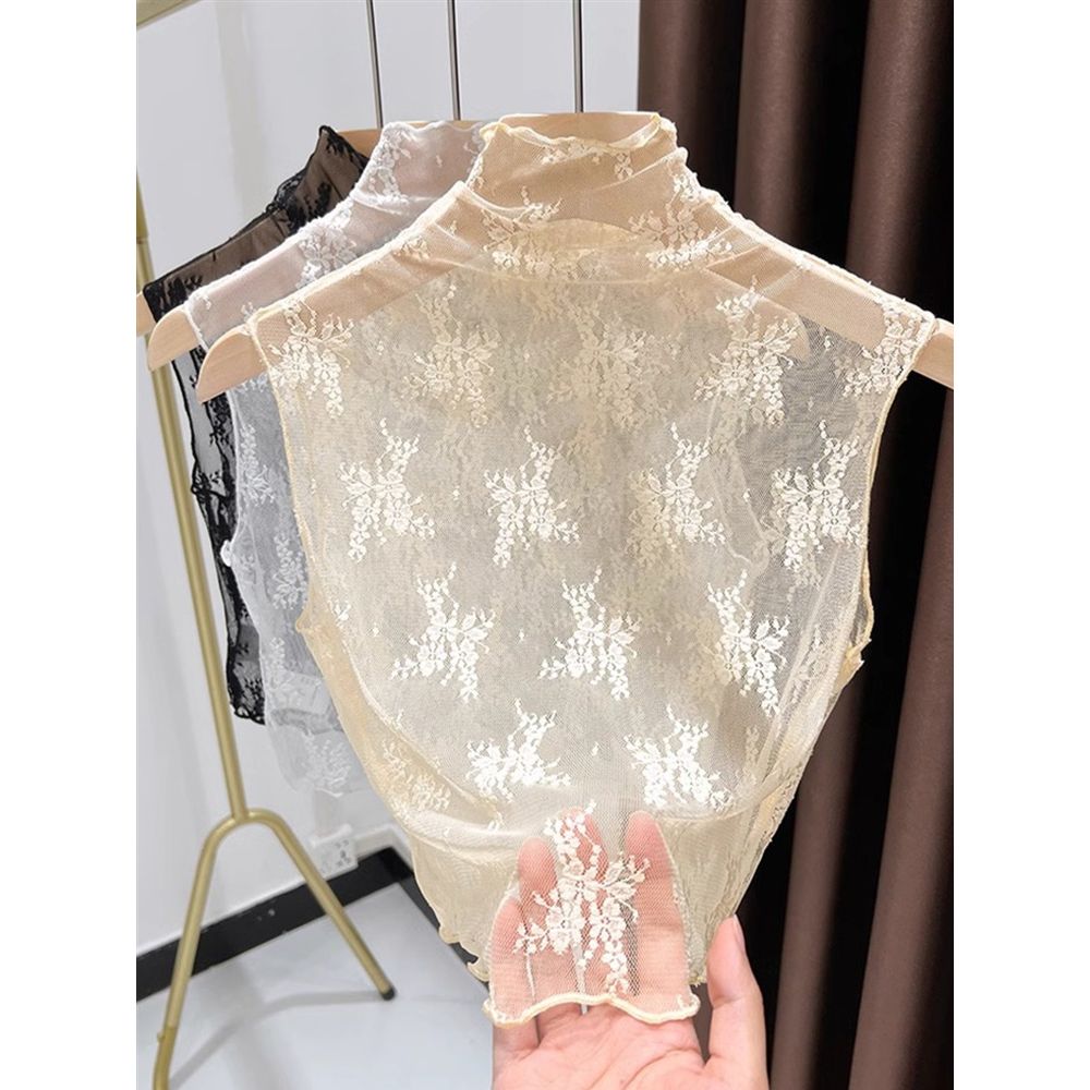 蕾丝木耳边百搭女士半高领吊带无袖打底衫内搭上衣花边假领子时尚