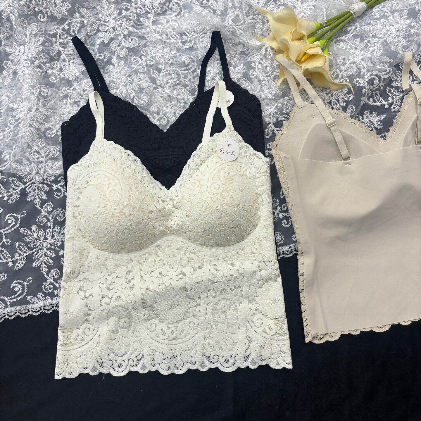 纯欲风带胸垫背心女春夏性感蕾丝美背聚拢防走光修身内搭上衣吊带