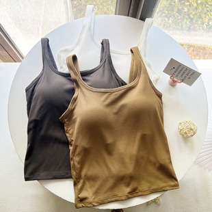 带胸垫背心免穿文胸一体式打底上衣纯棉夏季无钢圈内搭黑色白色