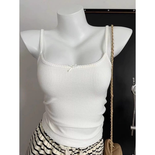 外穿甜辣花边修身吊带女春夏季防走光内搭打底上衣小众蝴蝶结背心