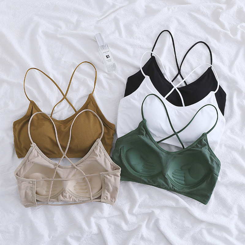 2022交叉带性感美背文胸网红小胸聚拢收副乳吊带背心一体抹胸少女