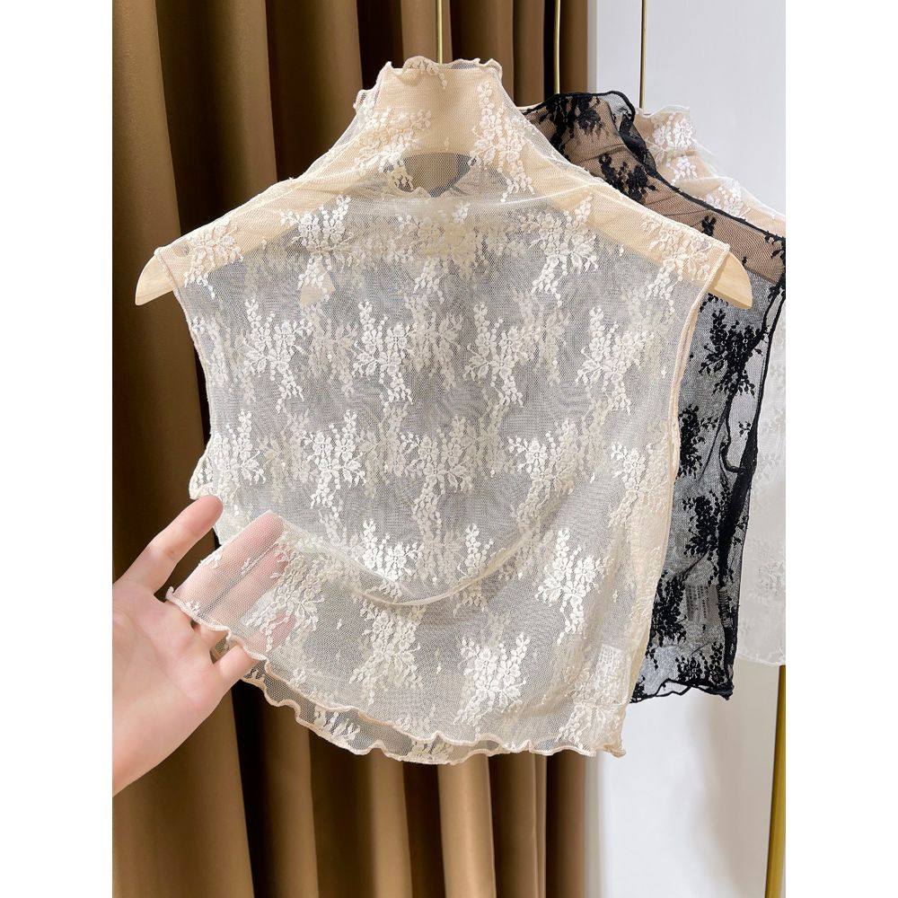 高领蕾丝假领子2025秋冬新款木耳边无袖背心女内搭网纱打底衫上衣