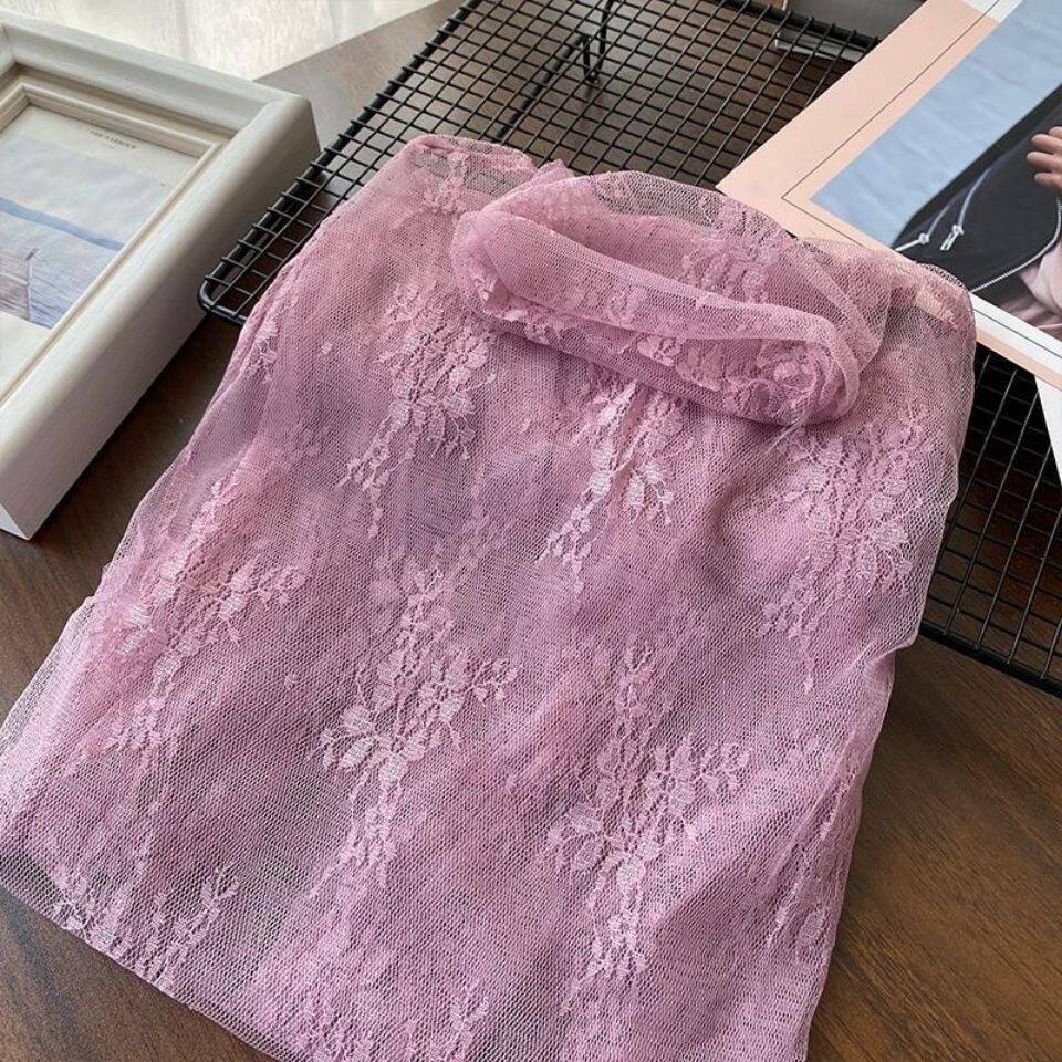 神仙女堆堆领无边高领蕾丝打底衫女气质新款韩版内搭洋气网纱小衫