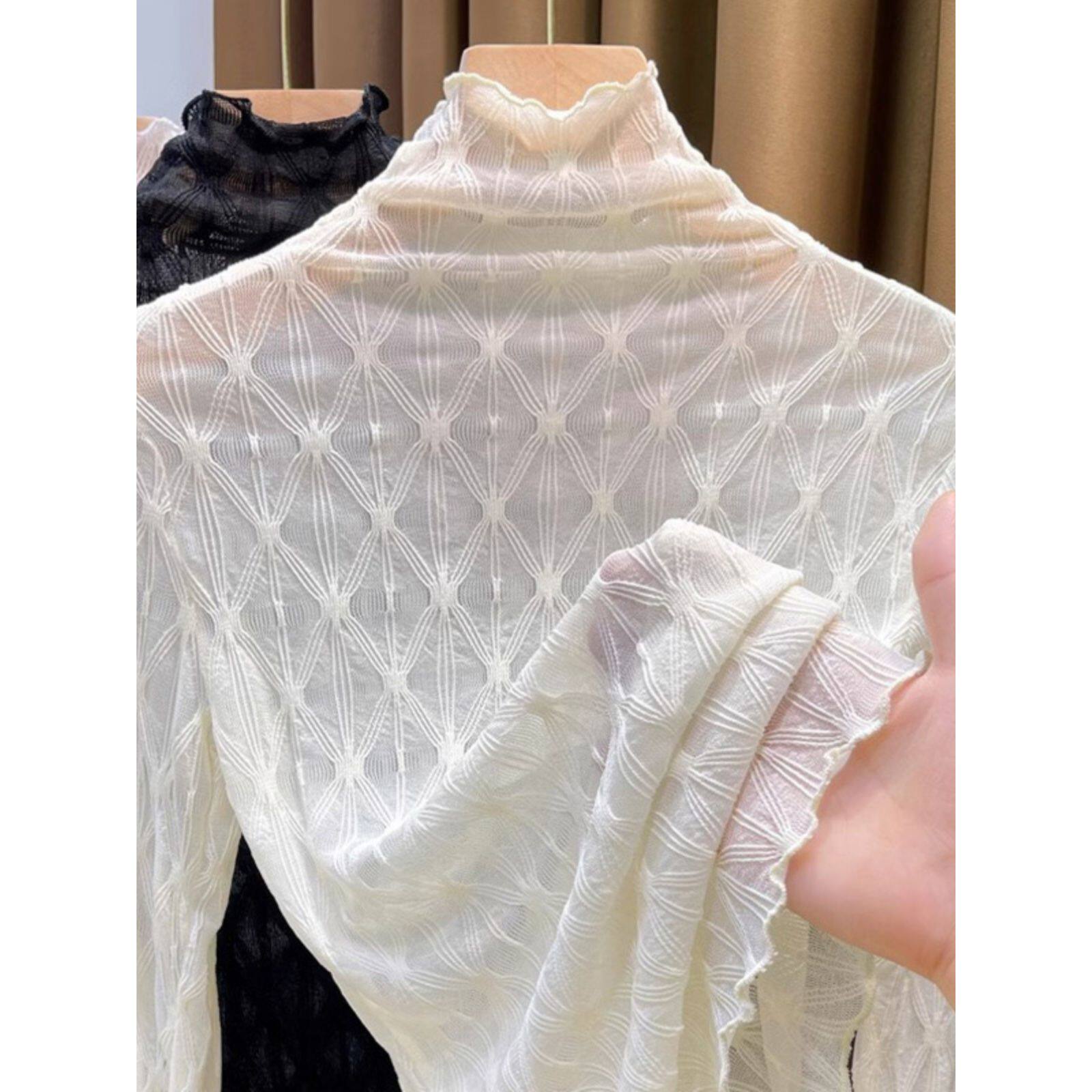 假领子百搭花边领半高领蕾丝打底衫女内搭春秋冬加厚加绒网纱上衣