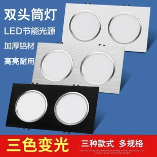 LED嵌入式筒灯双头筒灯斗胆灯方形天花灯网格吊顶式孔灯格栅灯