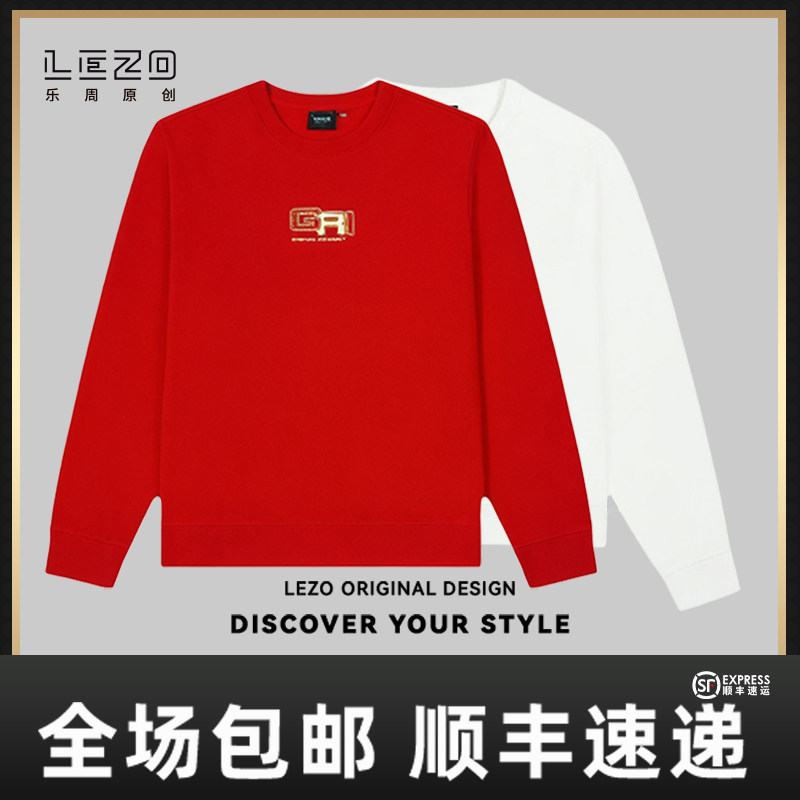 LEZO乐周原创男装秋字母印花套头圆领休闲卫衣 925313612白色红色