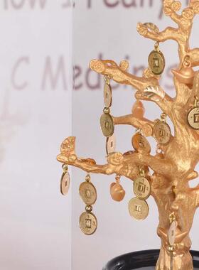 厂家直供金箔摆件企业礼品 办公室开业招财树金箔摆件 可定制