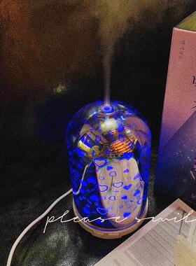 厂家供应 玻璃制品带灯展示加湿器可定灯饰摆件3D炫彩灯加湿器