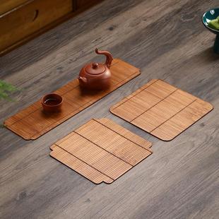 竹丝茶席主人席湿泡茶盘垫可定 制大漆防水干泡茶垫复古中式隔热