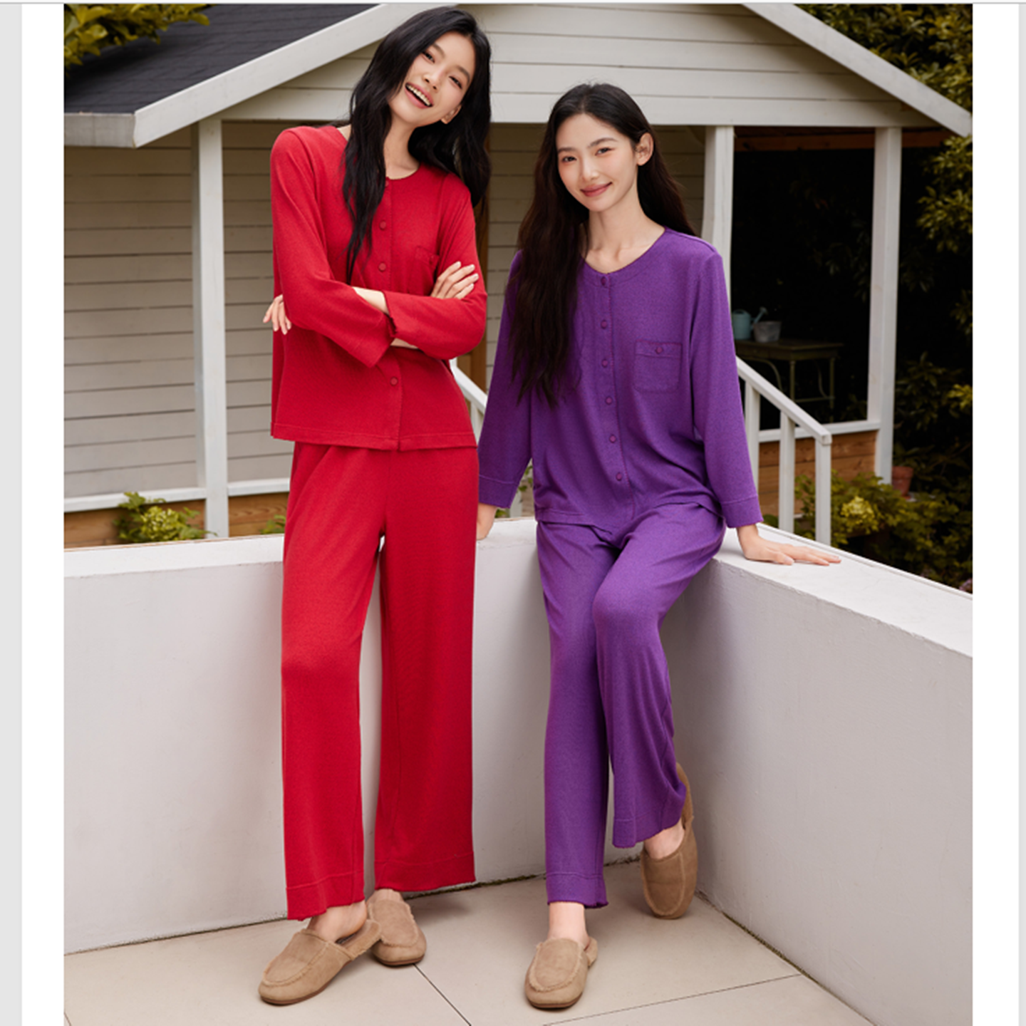 女士针织长袖长裤家居服