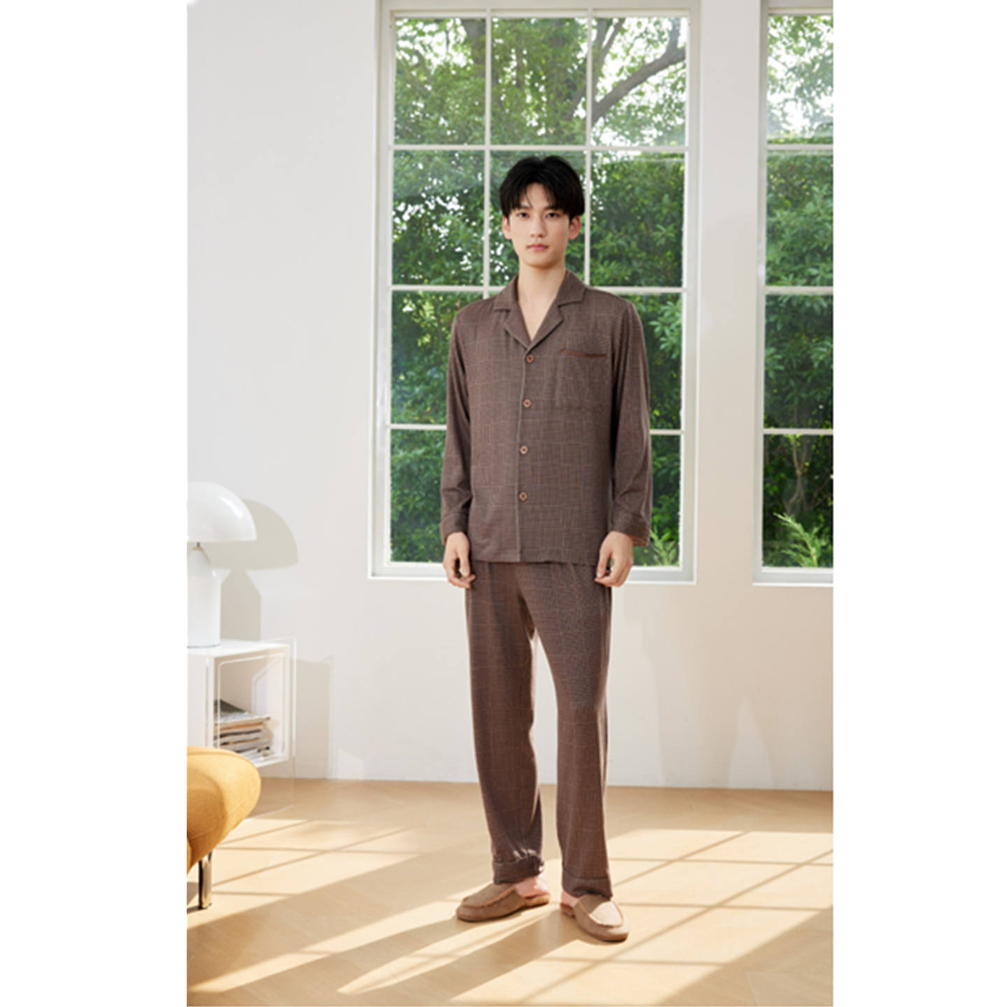 男士针织长袖长裤家居服套装