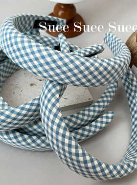 春夏学生蓝色格子发箍高颅顶头箍甜美清新百搭显脸小头饰洗脸发卡