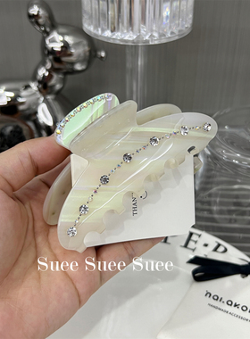 韩国东大门幻彩人鱼姬水钻细闪醋酸简约大号盘发鲨鱼夹气质大抓夹