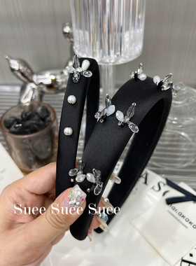 年度最爱没有之一韩国东大门冰川花小众设计串珠水晶白色宽版发箍