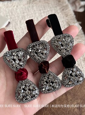 韩国原版捷克钻高级感水钻蝴蝶结发夹女网红丝绒刘海碎发鸭嘴边夹