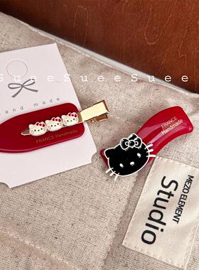 韩国东大门甜心KT猫头红色显白洋气可爱kitty金标刘海夹ins鸭嘴夹