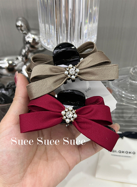 三色韩国东大门高级超正红色水钻珍珠扣缎面蝴蝶结百搭海碎发抓夹