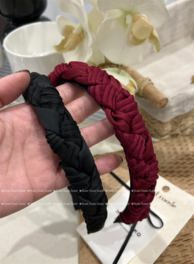 韩国东大门麻花编织缎面交叉红色新年婚庆简约百搭发箍高级感发卡