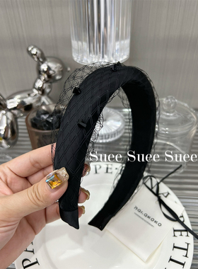 自留款韩国东大门气质网纱黑色水晶点缀巨美增高颅顶海绵法式发箍