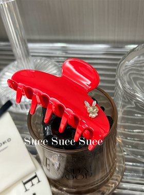 韩国东大门兔年新年正红色水钻兔子可爱新娘本命年醋酸高级感抓夹