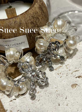 韩国东大门水钻蝴蝶结精致钉珠电话线发圈高马尾丸子头绳珍珠肠圈