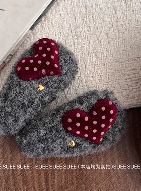 韩国东大门秋冬洋气毛绒绒红色爱心波点刘海碎发显白边夹拜拜夹女