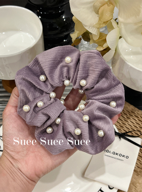 韩国东大门紫色秋冬进口丝绒钉珠丸子头发绳日常百搭简约法式肠圈