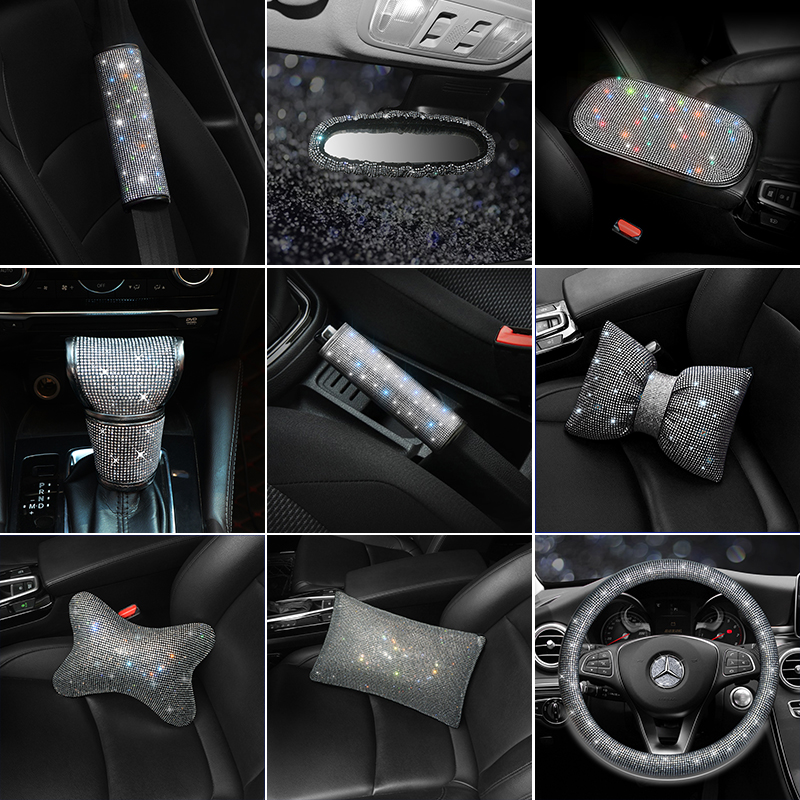 汽车头枕四季通用可爱女神烫钻创意车内车载护颈枕腰靠头网红靠枕