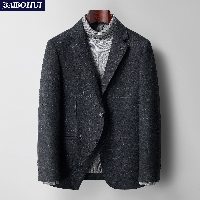 灰色格子西服春秋季新款商务休闲男士西装外套免烫修身小西服上衣